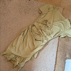 Stylish Olive Green Ruched Dress